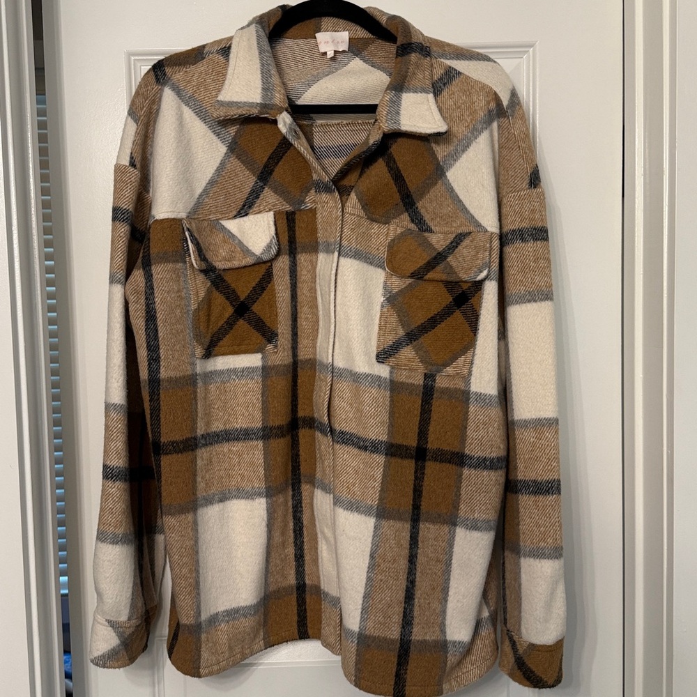 Entro Plaid Shirt in Tan and Cream